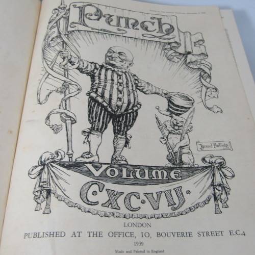 1939 Bound volume of Punch magazine - Jan to June and Jul to Dec - some damage