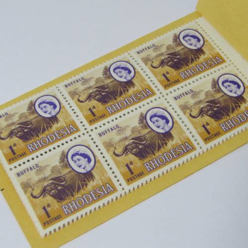 Rhodesia 1d Buffalo stamps - Single, normal stamp - block of 4, misformed face - Booklet, misformed