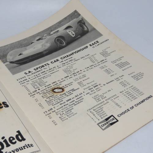 Kyalami Rand Springs Motor races Official programme - 7 October 1967 - Small burned hole on page 7
