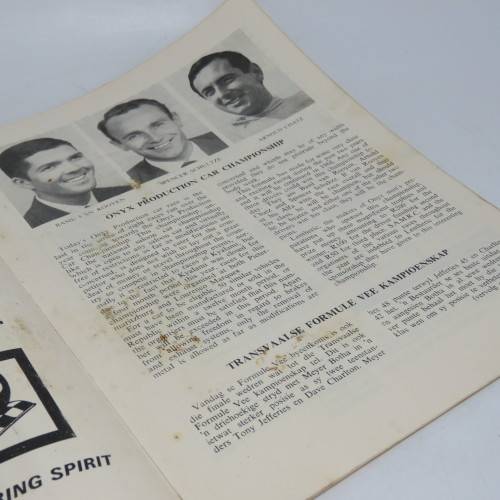 Kyalami Rand Springs Motor races Official programme - 7 October 1967 - Small burned hole on page 7