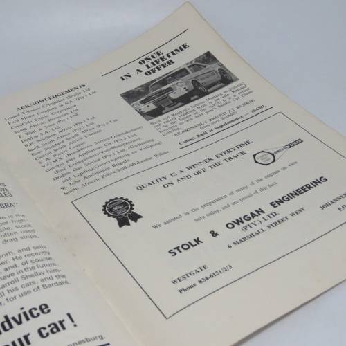 Kyalami Rand Springs Motor races Official programme - 7 October 1967 - Small burned hole on page 7