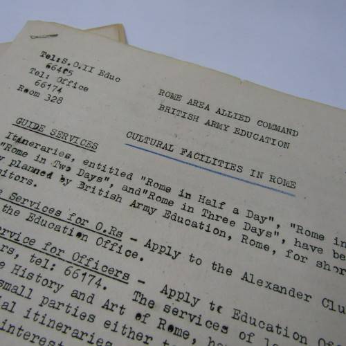 Booklet and intro sheets for tours offered to soldiers in Italy