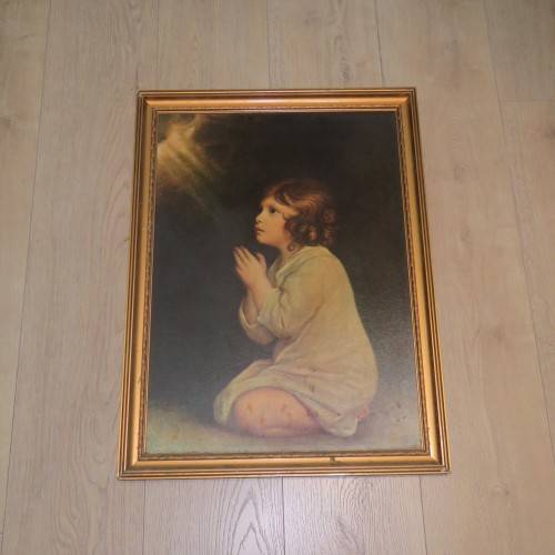 Antique picture with frame - Small child Praying - Sizes in description