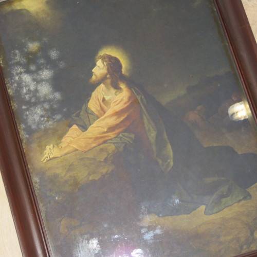 Antique Picture with frame - Christ in the Garden of Gethsemane - Sizes in description