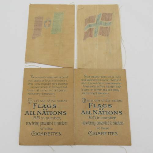 Lot of 8 flags of all nations cigarette cards in silk - 4 with backing - 4 without