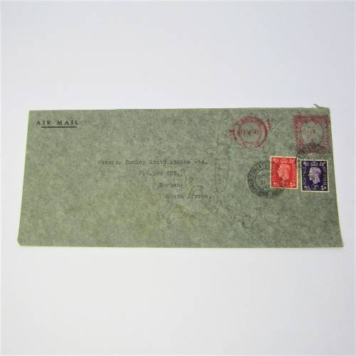 Air Mail England to South Africa 1d pre-stamp with 1d and 3d added, 1940