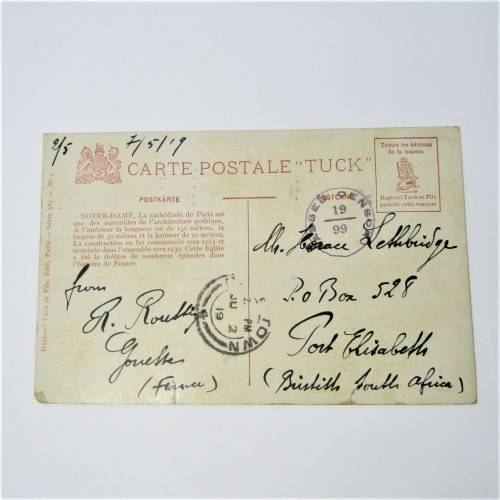 France censor postcard to Cape Town ( South Africa ) with two French stamps
