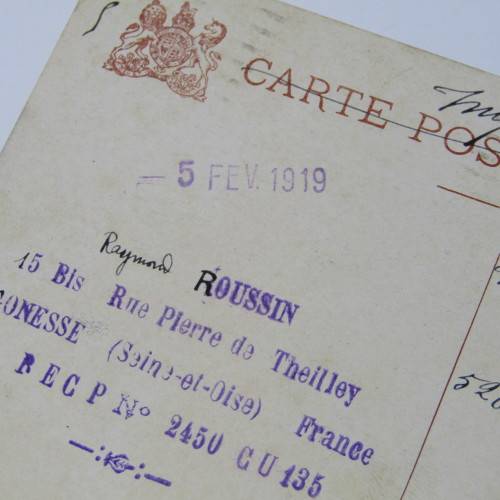 Paris censor postcard to South Africa with a French stamp and two Paris 23 Feb 1919 cancellations