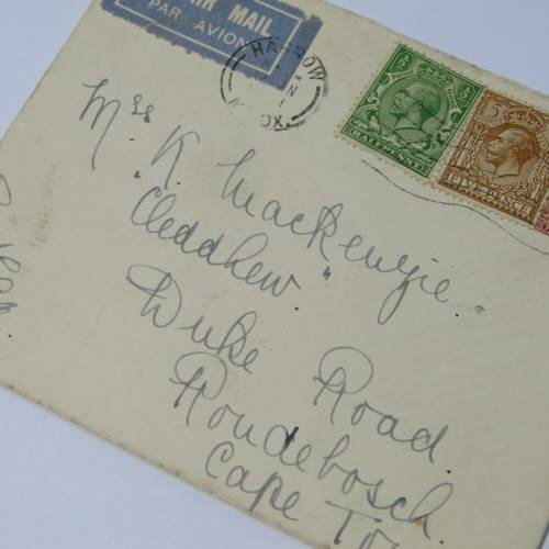 Harrow, London airmail cover to Rondebosch, Cape Town with three United States stamps