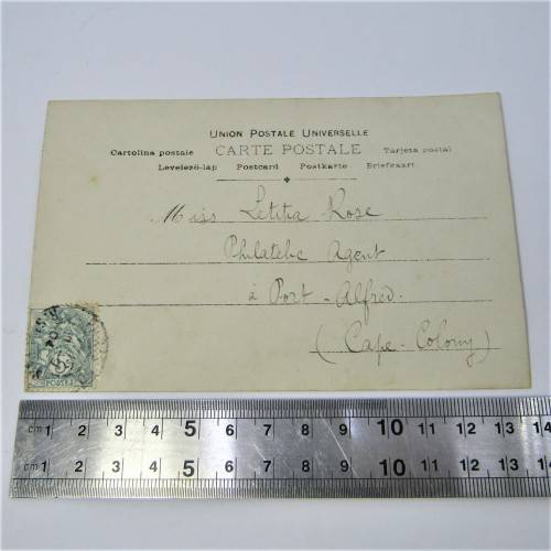 Postcard from Paris France to Port Alfred South Africa with stamp and cancellation on both sides