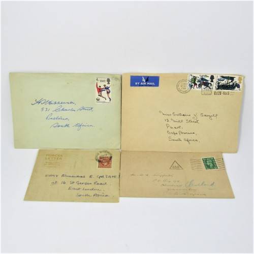 4 Used postal envelopes England to South Africa