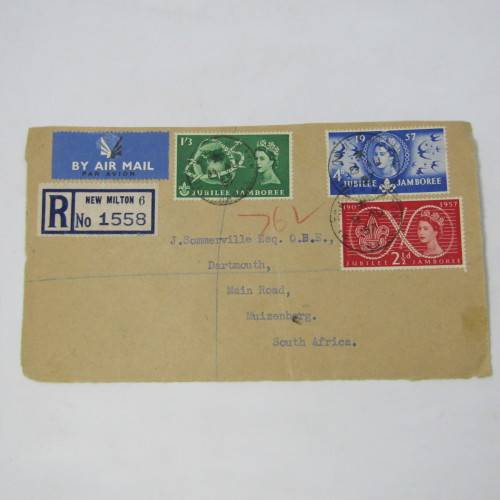 Lot of four Used postal envelopes from England to South Africa