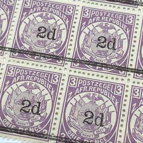 ZAR Transvaal SACC 199 block of 24 stamps unmounted mint - 2d on 3d