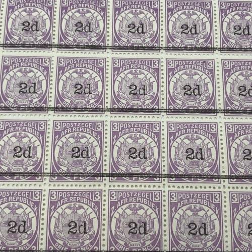 ZAR Transvaal SACC 199 block of 24 stamps unmounted mint - 2d on 3d