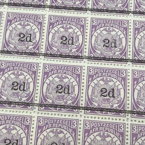ZAR Transvaal SACC 199 block of 24 stamps unmounted mint - 2d on 3d
