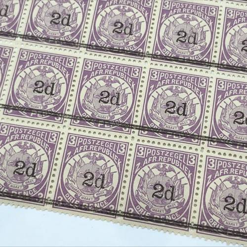 ZAR Transvaal SACC 199 block of 24 stamps unmounted mint - 2d on 3d
