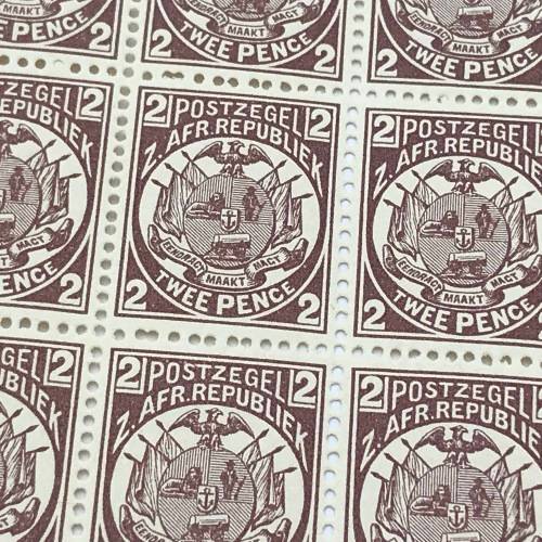 Transvaal 1885 block of 15 x 2 Pence stamps - unmounted mint
