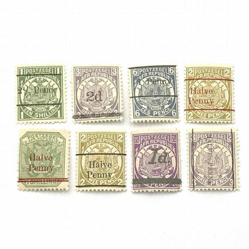 ZAR - 1880`s to 1890`s lot of 8 surcharged unmounted mint stamps