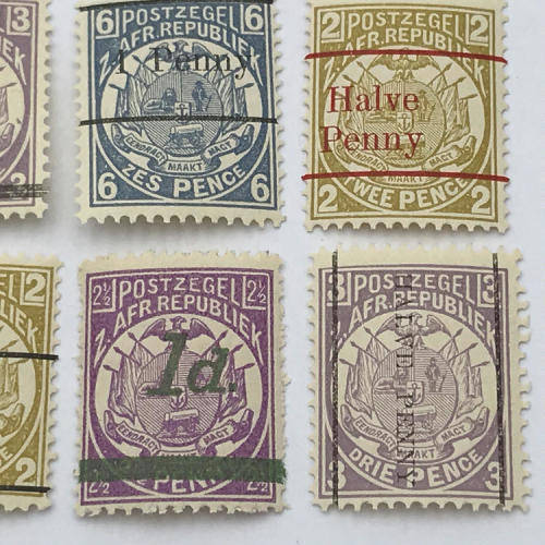 ZAR - 1880`s to 1890`s lot of 8 surcharged unmounted mint stamps