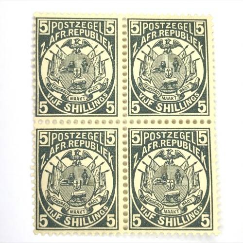 ZAR - SACC 188 unmounted mint block of 4 x 5 Shilling stamps