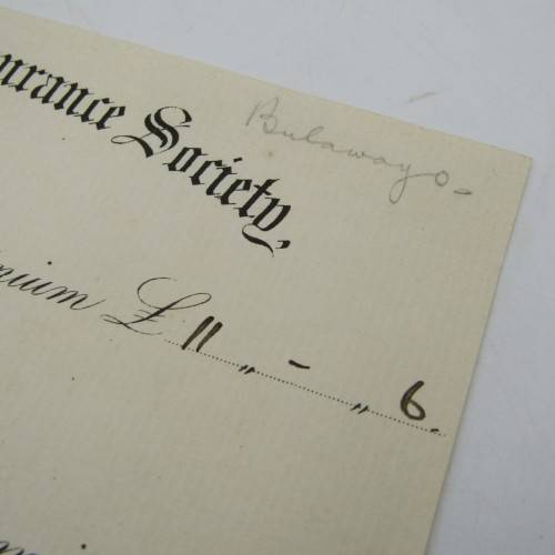 Receipt Norwick Union Life Insurance Society - premium of 11-0-6 paid on 3000 pound policy in 1909