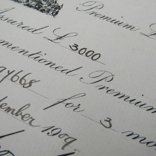 Receipt Norwick Union Life Insurance Society - premium of 11-0-6 paid on 3000 pound policy in 1909