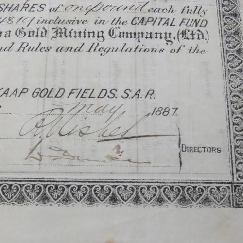 Four shares of one pound in the Kimberly Sheba Gold Mining Company - Baberton 1887 to Messe Runchman