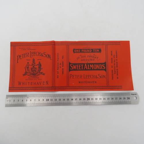 Antique Peter Leech and Son Sweet Almonds - one pound tin label