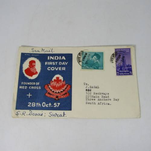 Lot of 4 Red Cross First Day Covers posted India to South Africa