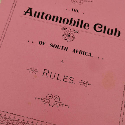 Original early 1900`s rules of the Automotive Club of South Africa