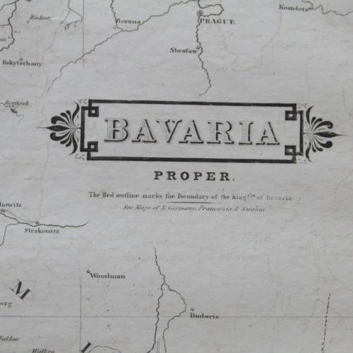 Original 1830`s map of Bavaria Proper - published by W. Lizars, Edinburgh - 57 x 47cm