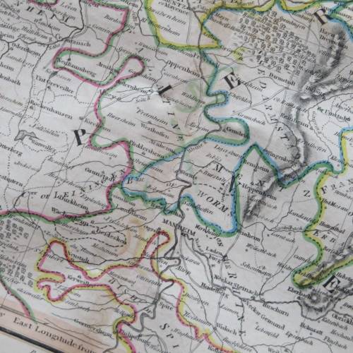 Original 1830`s map of Upper & Lower Rhine - published by W. Lizars, Edinburgh - 57 x 47cm