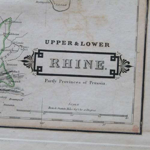Original 1830`s map of Upper & Lower Rhine - published by W. Lizars, Edinburgh - 57 x 47cm
