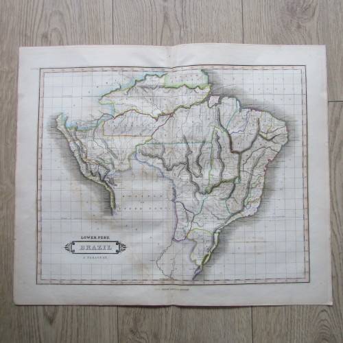 Original 1830`s map of Lower Peru, Brazil & Paraguay - published by W. Lizars, Edinburgh