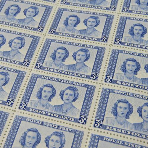 Basutoland stamps 1947 Royal Visit part sheets of 30 x 4 of SACC 32, 33, 34, 35