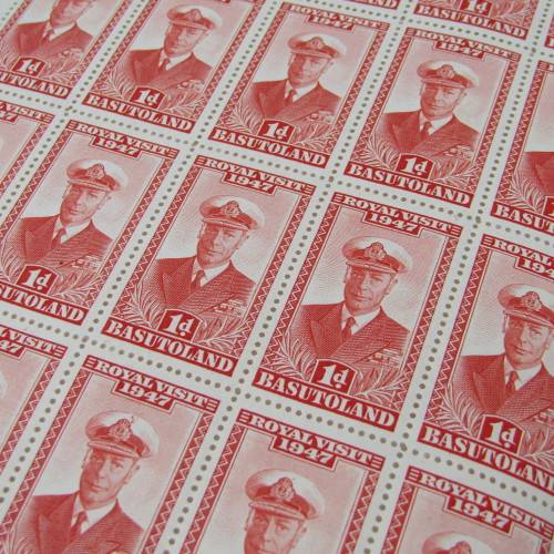 Basutoland stamps 1947 Royal Visit part sheets of 30 x 4 of SACC 32, 33, 34, 35