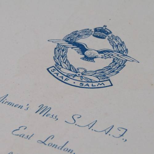 1940 Christmas dinner SAAF menu signed by about 30 Airforce soldiers