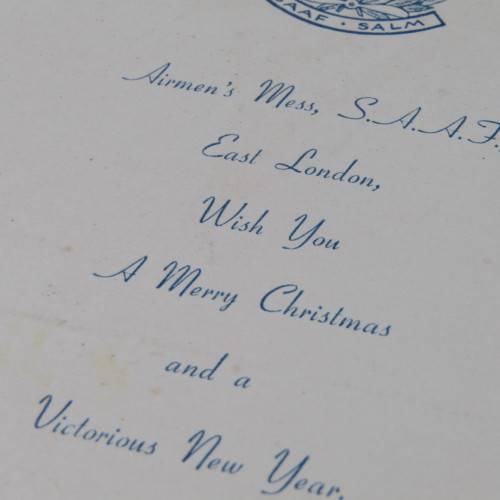 1940 Christmas dinner SAAF menu signed by about 30 Airforce soldiers