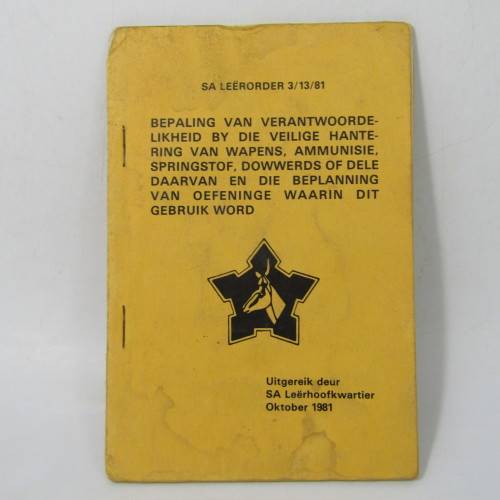 SADF Army order 3/13/81 for the safe handling of weapons - dated 1981