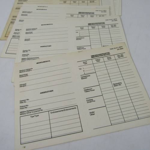 South Africa Defence Force DD2094 card for personal particulars - lot of 8 - unused