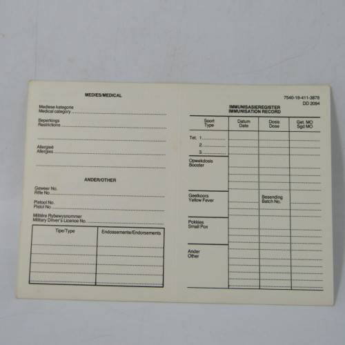 South Africa Defence Force DD2094 card for personal particulars - lot of 8 - unused