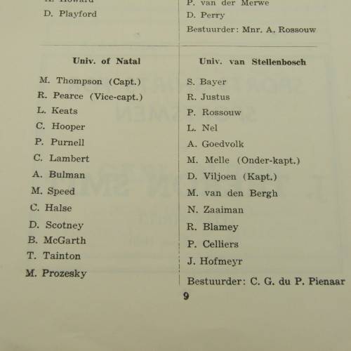 1951 Universities Cricket tournament programme with list of team members