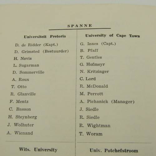1951 Universities Cricket tournament programme with list of team members