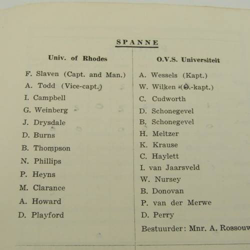 1951 Universities Cricket tournament programme with list of team members