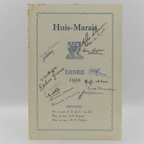 Huis Marais Stellenbosch Dinee 1951, 1952 and 1953 - programs Signed by attendees a rare find