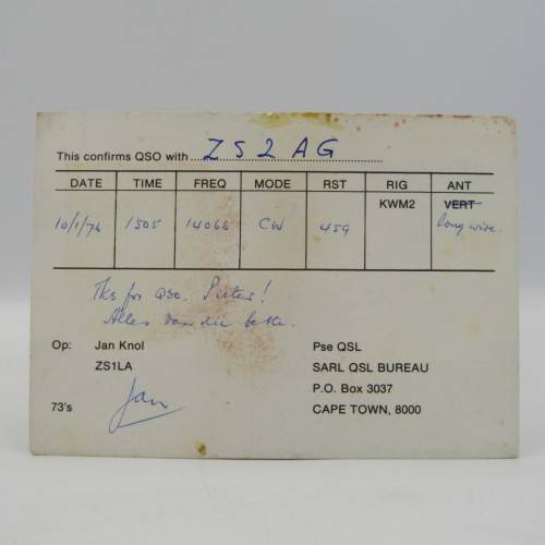 SAS Protea ship 1976 QSL Radio amateur card