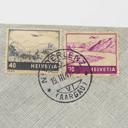 Airmail letter sent from Niederlenz, Switzerland to Cape Town, South Africa with 2 Swiss stamps