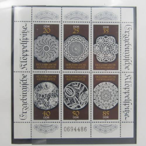 Thematic stamp album - The art of lace making 59 stamps / Famous People with insults 68 stamps