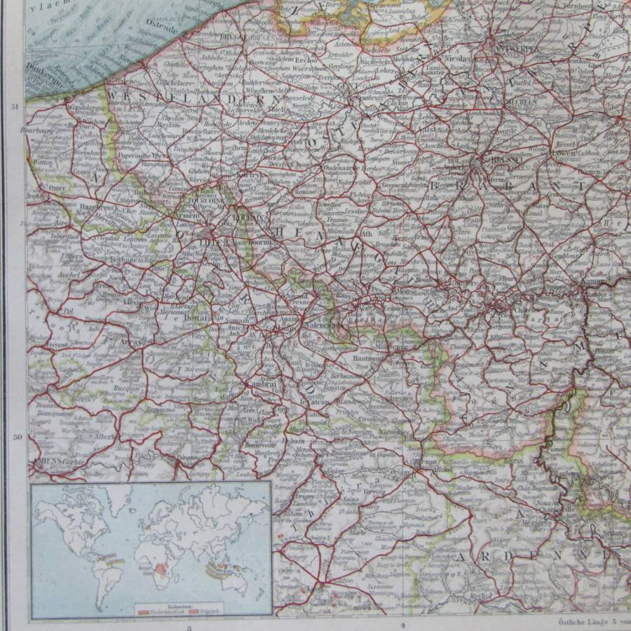 1901 Map of Netherlands & Belgium on A2 - 1 : 1 000 000 scale