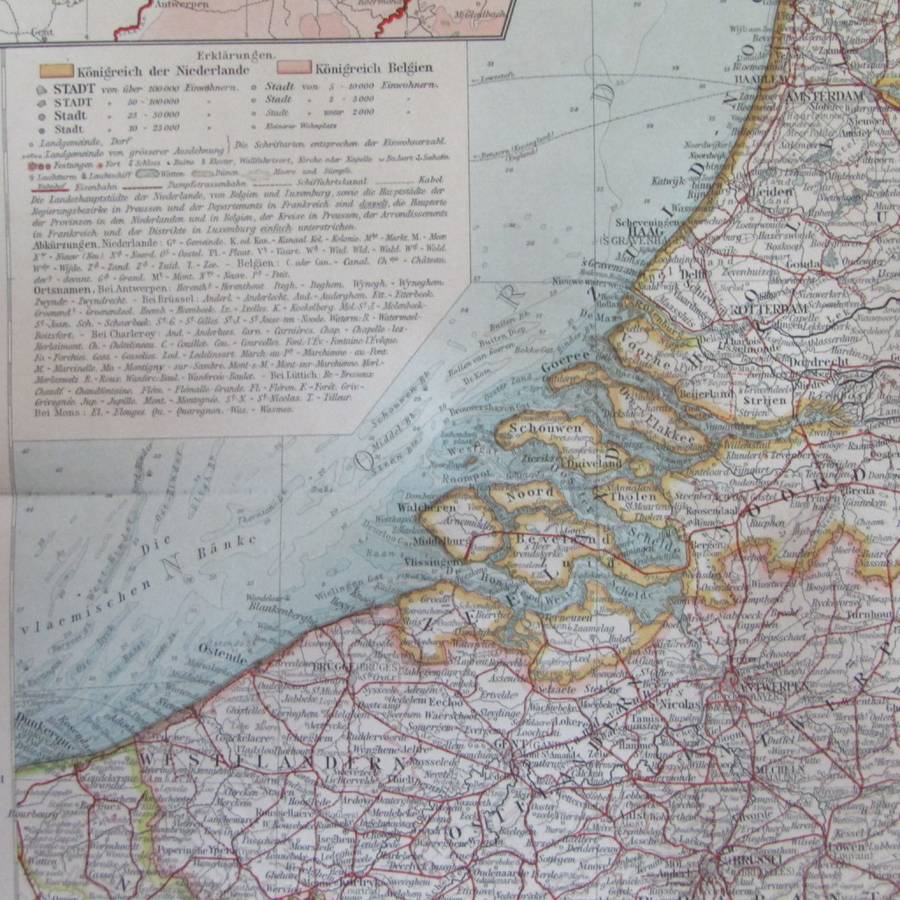 1901 Map of Netherlands & Belgium on A2 - 1 : 1 000 000 scale